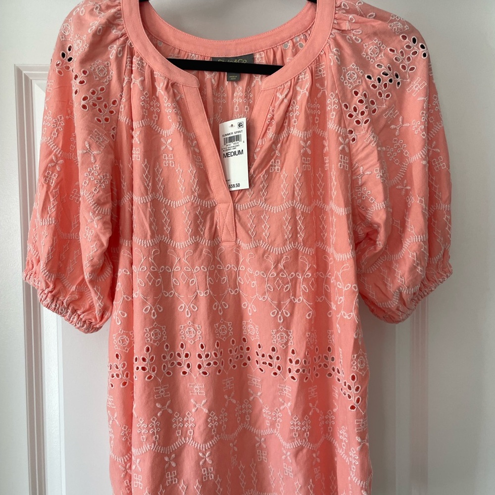 Style & Co. Coral Eyelet Blouse - Picture 1 of 7